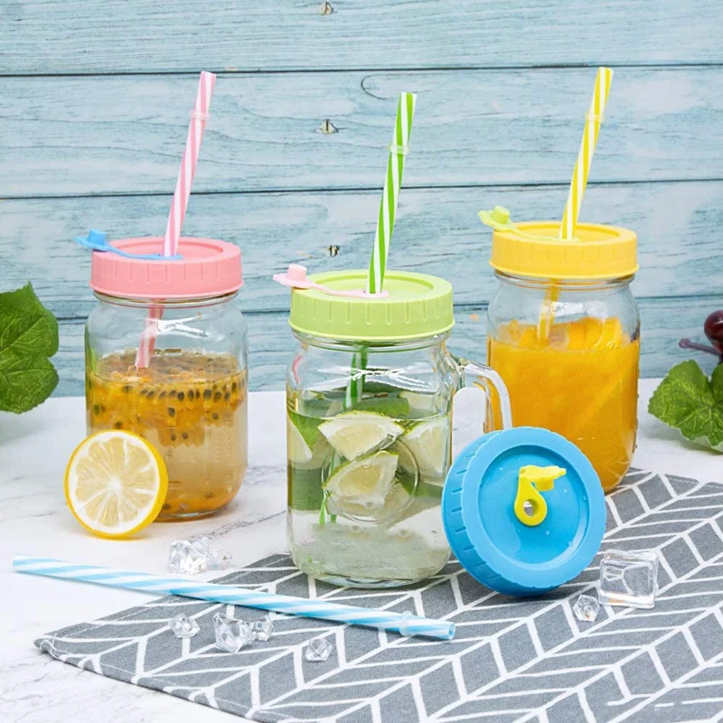 Mason Jar Lid with Straw Hole Plastic Silicone Ring Cleaning Brush Perfect for Drinking and Food Storage 26Pcs | Дом и сад