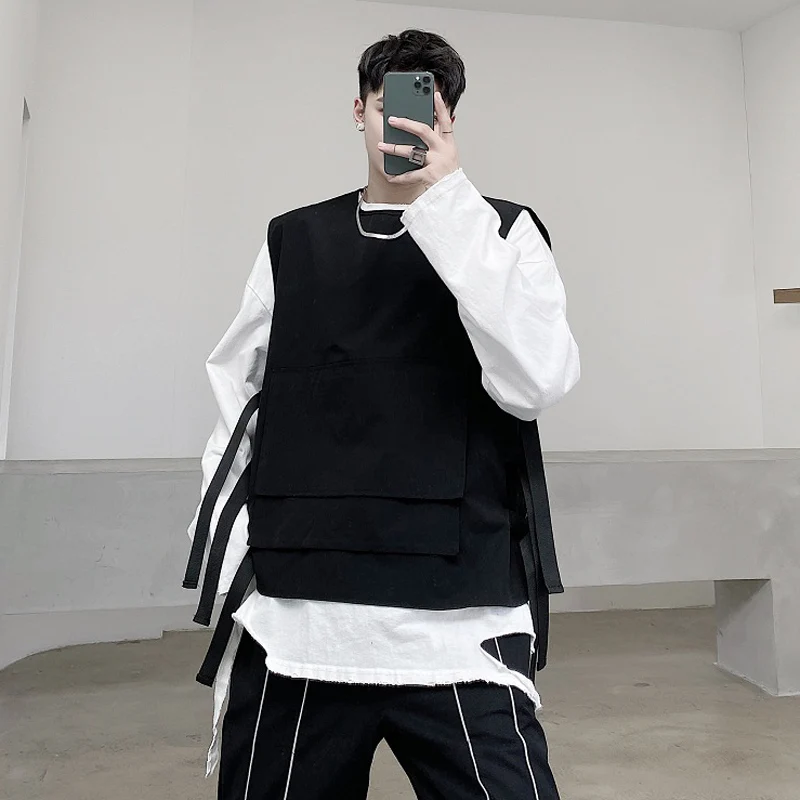 Мужская тактическая жилетка techwear в Корейском стиле с боковой пряжкой и лентами