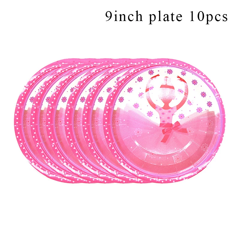 9inch plate x 10 Балерина танцор балета тема вечерние украшения посуда бумажный стаканчик, тарелка, шляпа, детский душ, воздушные шары для девочек на день рождения - Цвет: 9inch plate x 10