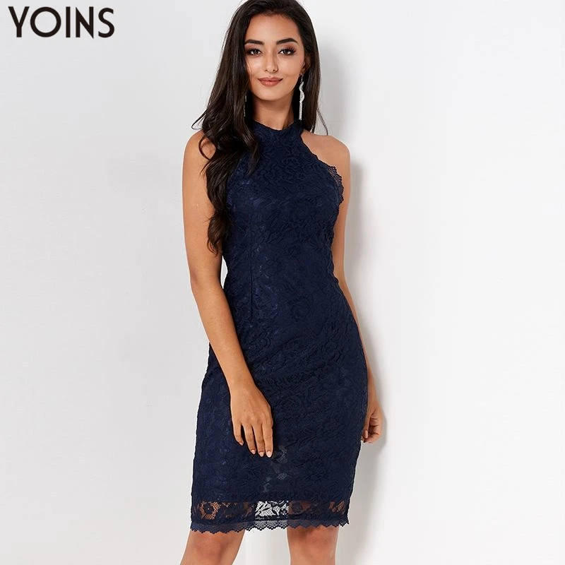 Женское облегающее платье YOINS длинное Кружевное миди с лямкой на шее вечерние