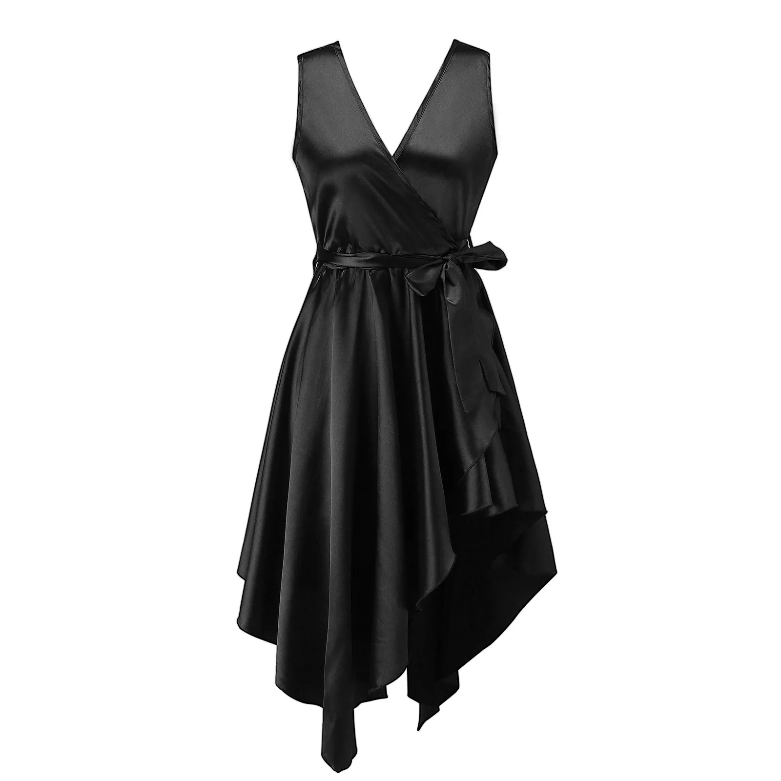 

Women Satin Deep V Neck Sexy Dress Fashion Elegant Ladies Irregular Party Club Dress Female Streetwear Beach Holiday Tunic Dress