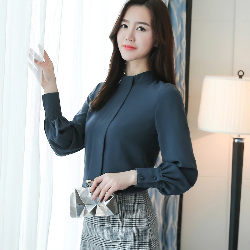 2019 модные офисные женские блузки рубашки с длинным рукавом Шифоновая женская