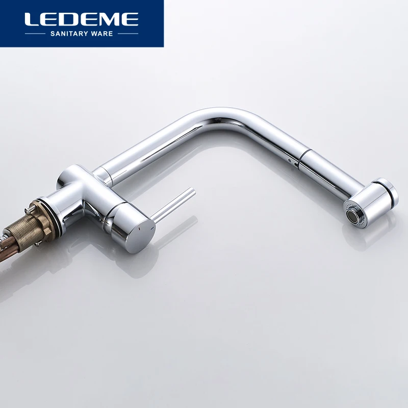 LEDEME Faucet L6055 Смеситель для кухни с выдвижной лейкой Латунь Цвет: Хром|Смесители