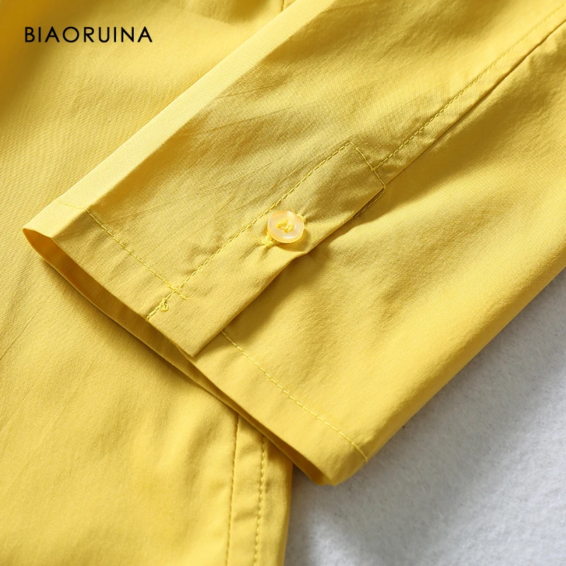 BIAORUINA, 7 цветов, женская элегантная тонкая универсальная рубашка, Офисная Женская Повседневная однотонная Базовая однобортная рубашка, модные топы