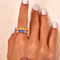 trendy color love heart dripping oil rings set for women