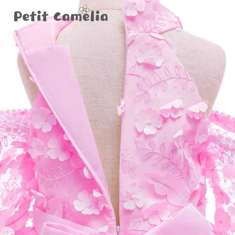 

Princess Lace Dress Wedding Party Little Girl Birthday Ceremonies Bowknot Flower Temperament Tuxedo Kids Summer Strapless Dress