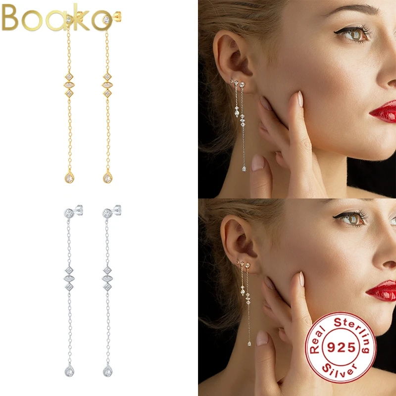 

BOAKO Butterfly Heart Zircon Stud Earrings for Women 925 Sterling Silver CZ Long Tassel Earrings INS 2021 Trend Chain Earrings