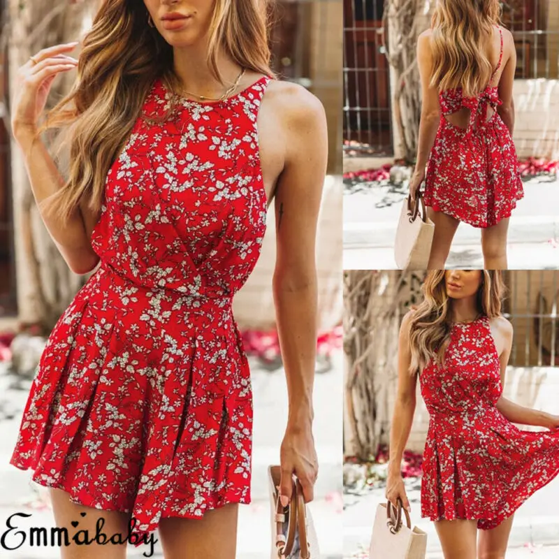 Женский праздничный комбинезон с цветочным принтом женский Пляжное мини платье