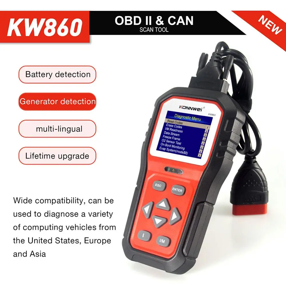 Инструмент для диагностики автомобиля KW860 OBD2 автоматический диагностический