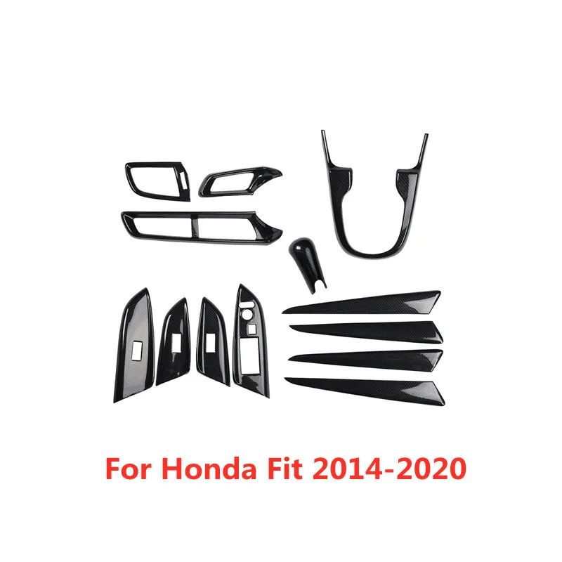 

Set Carbon Fiber Printed Car Interior Styling Gear Shift Knob Cover Outlet Window Control Moulding Trim for Honda Fit 2014-2020