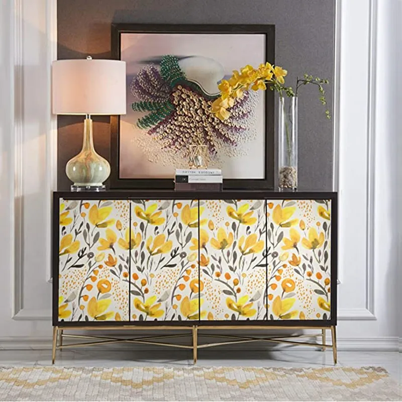 Виниловые самоклеящиеся обои ручной работы бесшовные желтые цветочные Kapok для