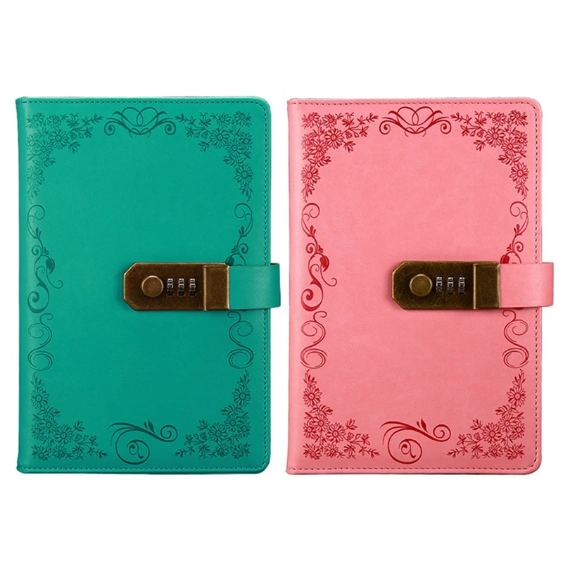 2 шт. блокнот из искусственной кожи с замком розовый/зеленый|Записные книжки| |