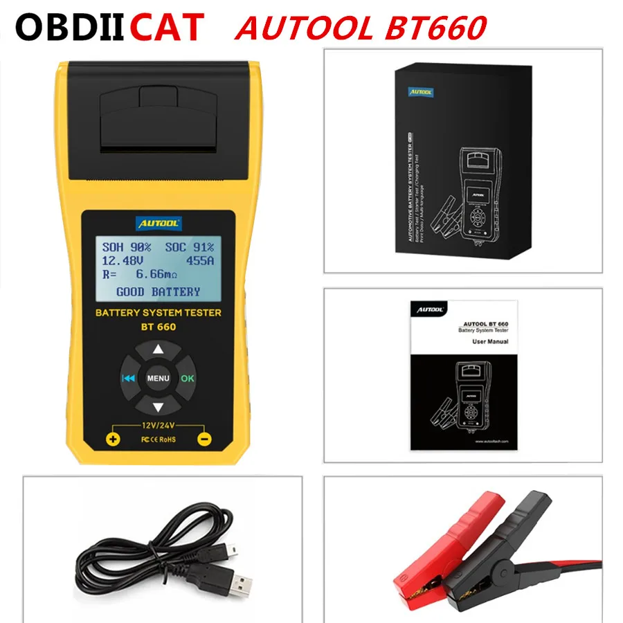 AUTOOL BT660 тестер батареи BT 660 автомобильного аккумулятора встроенный термальный