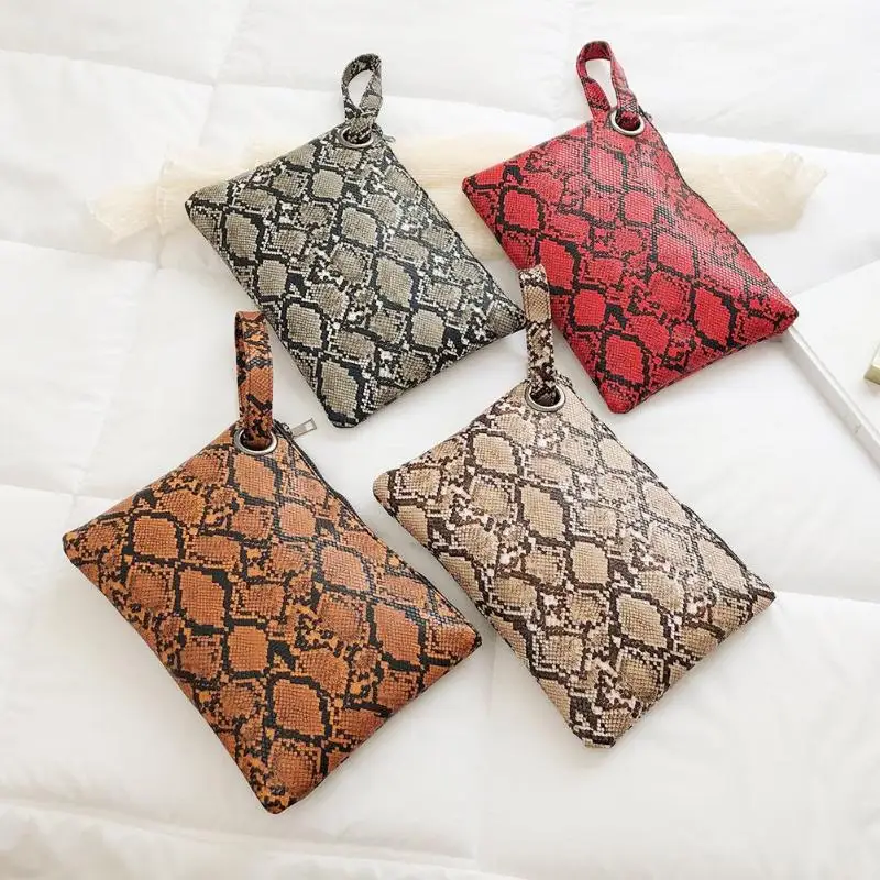 Female Fashion Square Snake Print Wristlet Clutch Women Casual Purse PU Leather Money Phone Pouch Wallet Torebki Damskie Bags