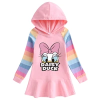 disney daisy duck hooded sweatshirts dress rainbow long sleeve sweater princess cotton pullover dress for baby girl 3 9y