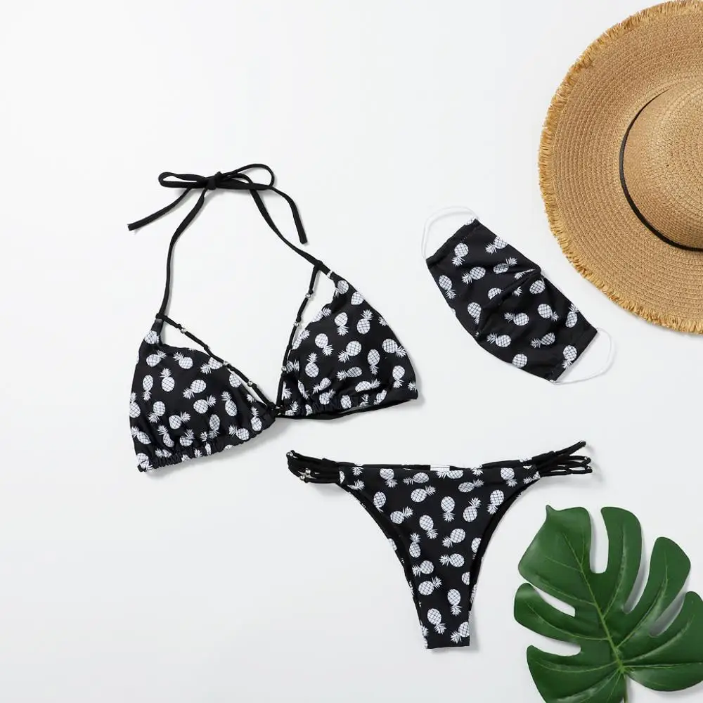 -Бикини на завязках банный костюм Уход за кожей лица маска для женщин купальник с