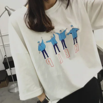 Повседневная Свободная Женская футболка с надписью Halajuku в Корейском стиле |