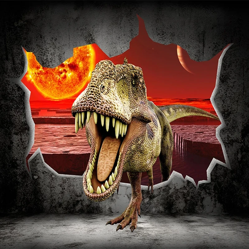 Фотообои на заказ динозавр сломанная стена 3D искусство роспись ресторан кафе