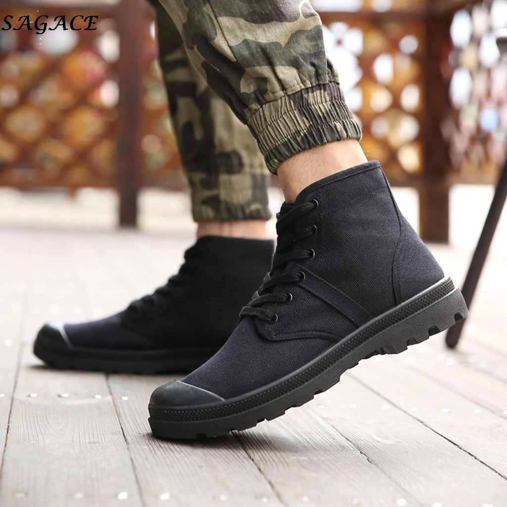 SAGACE 2019 New Fashion Mens High-top Canvas Shoes Casual Men flats Comfortable outdoor Non-slip Sneakers Military boots # | Обувь