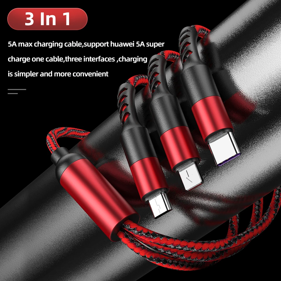 3 в 1 Micro Usb мульти кабель для быстрой зарядки Type C 3в1 Tipo зарядного устройства Kabel