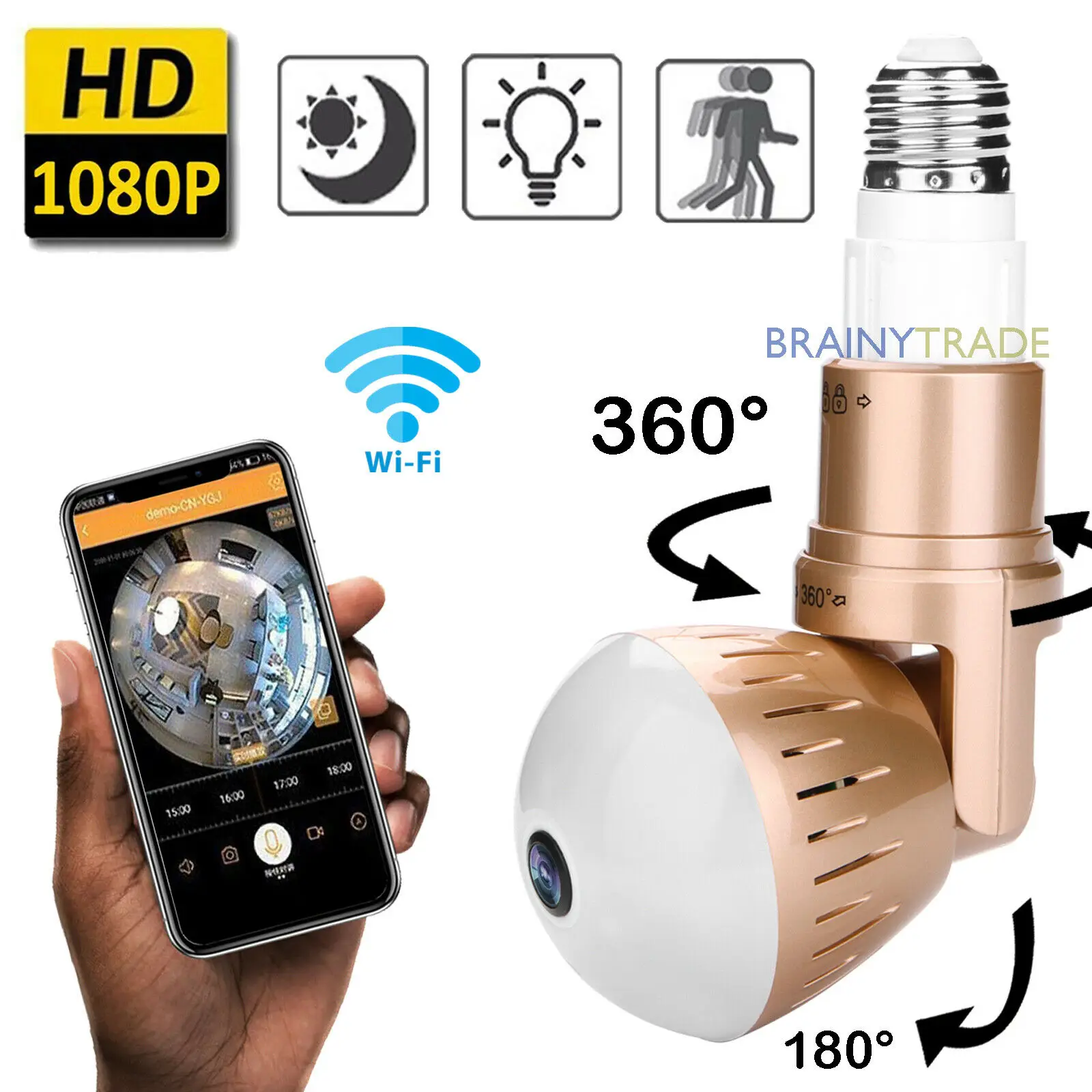 1080P 2MP панорамная лампа инфракрасный и белый светильник Беспроводная ip-камера Wi-Fi рыбий глаз мини-лампа Wifi Cam CCTV домашняя камера безопасности