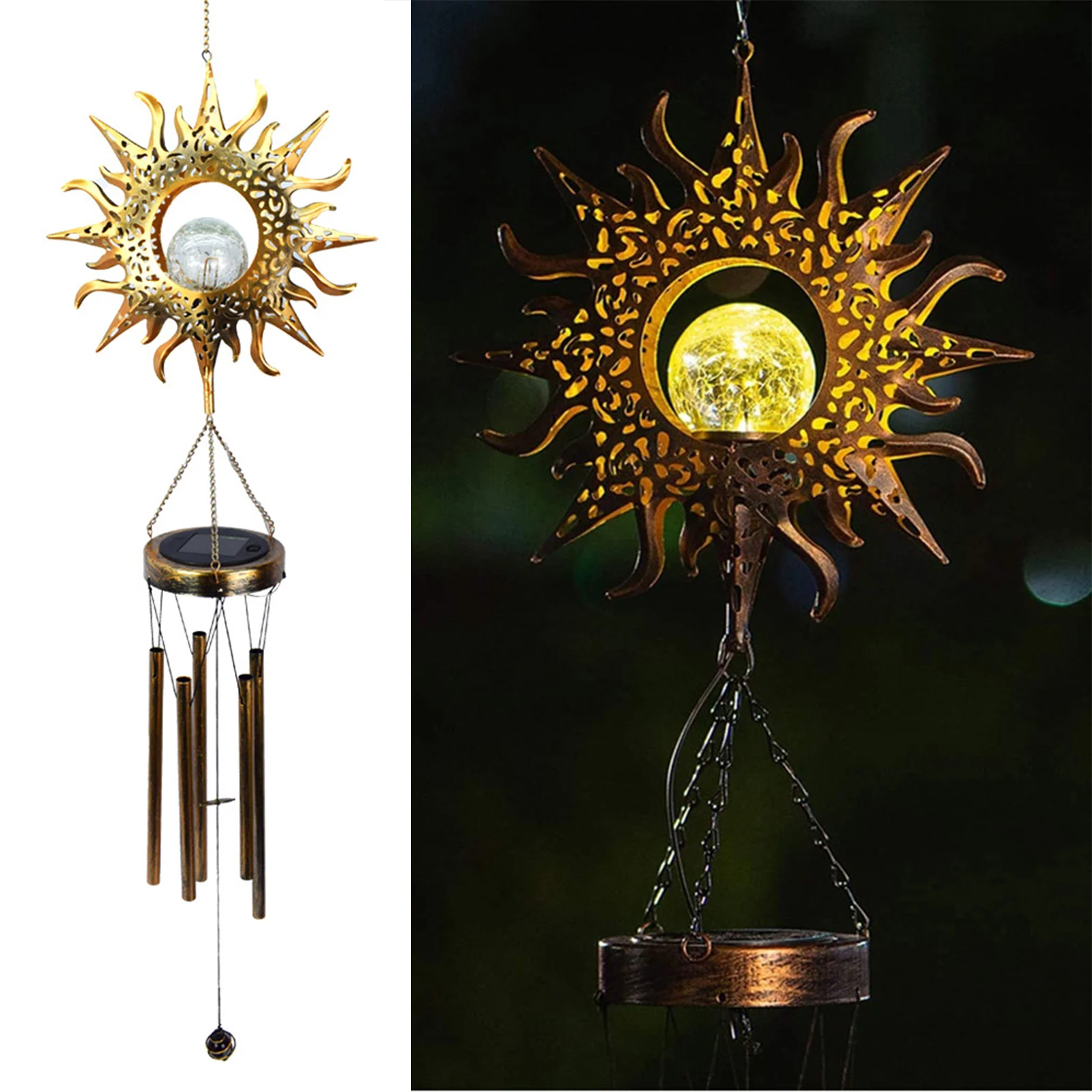 

Solar Ramadan Moon Sun Wind Chimes Garden Waterproof Iron LED Light Wind Chime Pendant Eid Mubarak Ramadan Decorations For Home