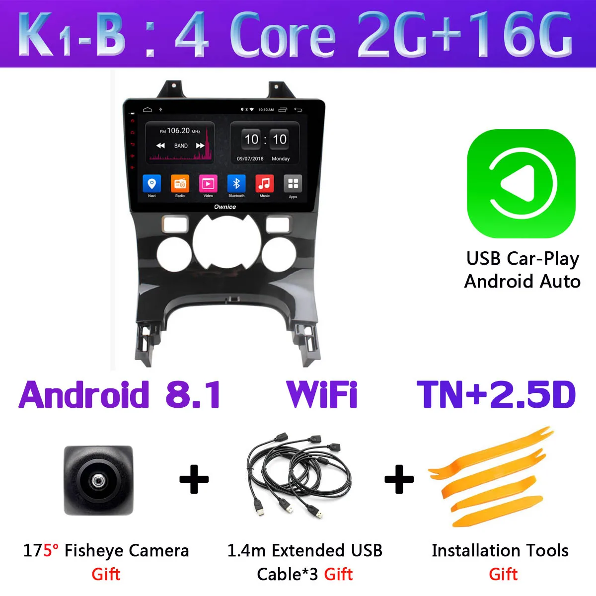 K1-B-CarPlay 360 ° панорамный 4 × камера 4G LTE Android 9,0 8 ядер 4+ 64G SPDIF DSP CarPlay Автомобильный плеер для peugeot 3008 2013- gps радио - Цвет: K1-B-CarPlay