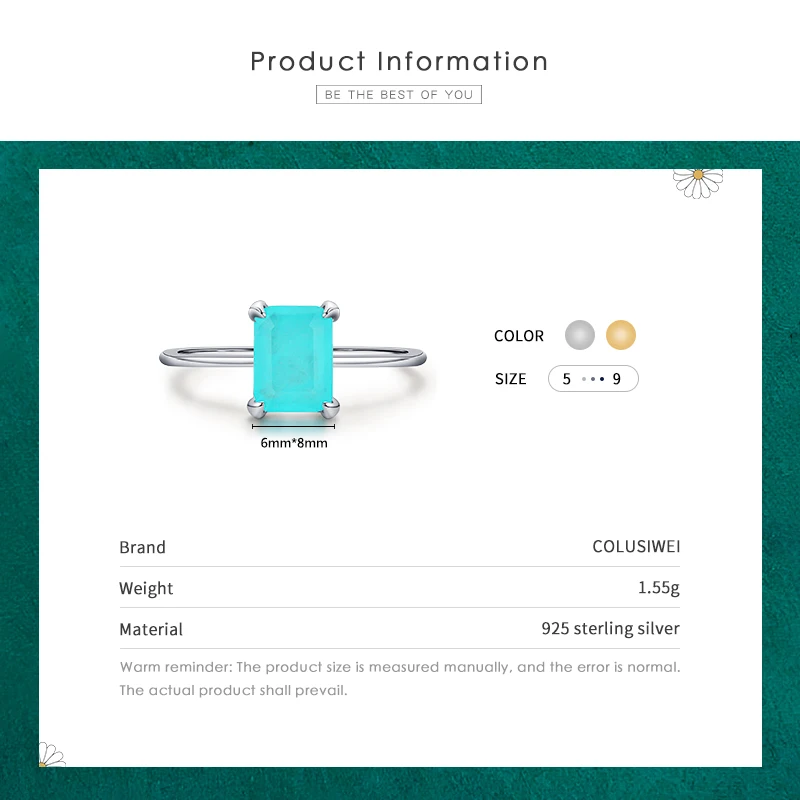 Colusiwei класса люкс Параиба Турмалин кольцо 925 пробы серебро огранка Радиант кольца