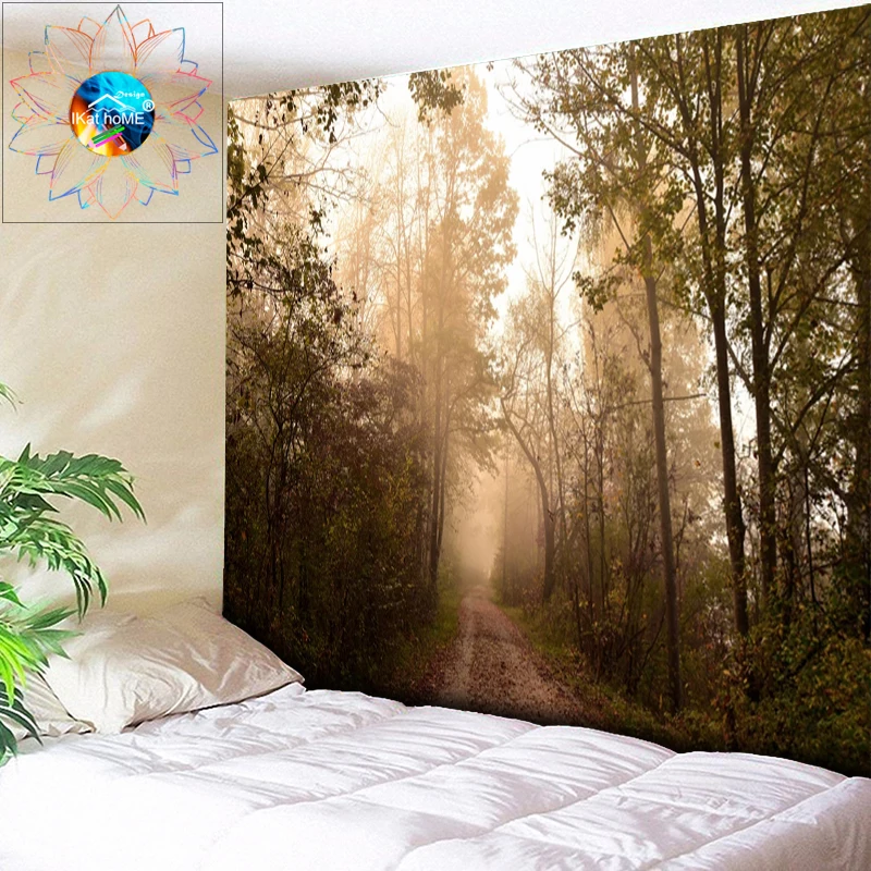 

Nordic Natural Forest Tapestry Wall Hanging Psychedelic Tapisserie murale tissus Boho Dorm Home Decor Hippie Mandala Tapestry