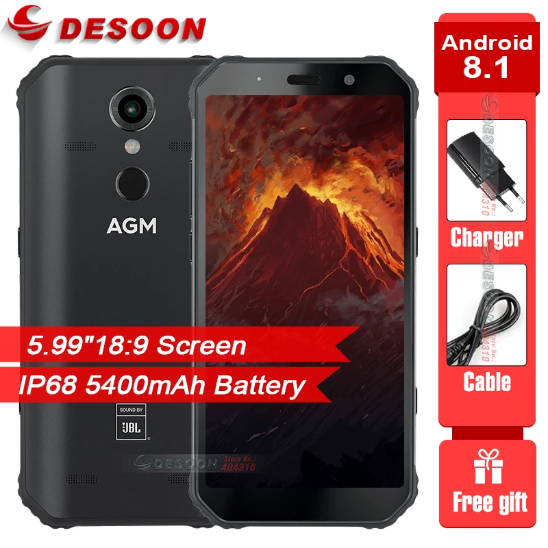 AGM A9 Водонепроницаемый 5 99 &quotFHD + безрамочный экран с Экран Смартфон Android 8 1 4 Гб 64 5400