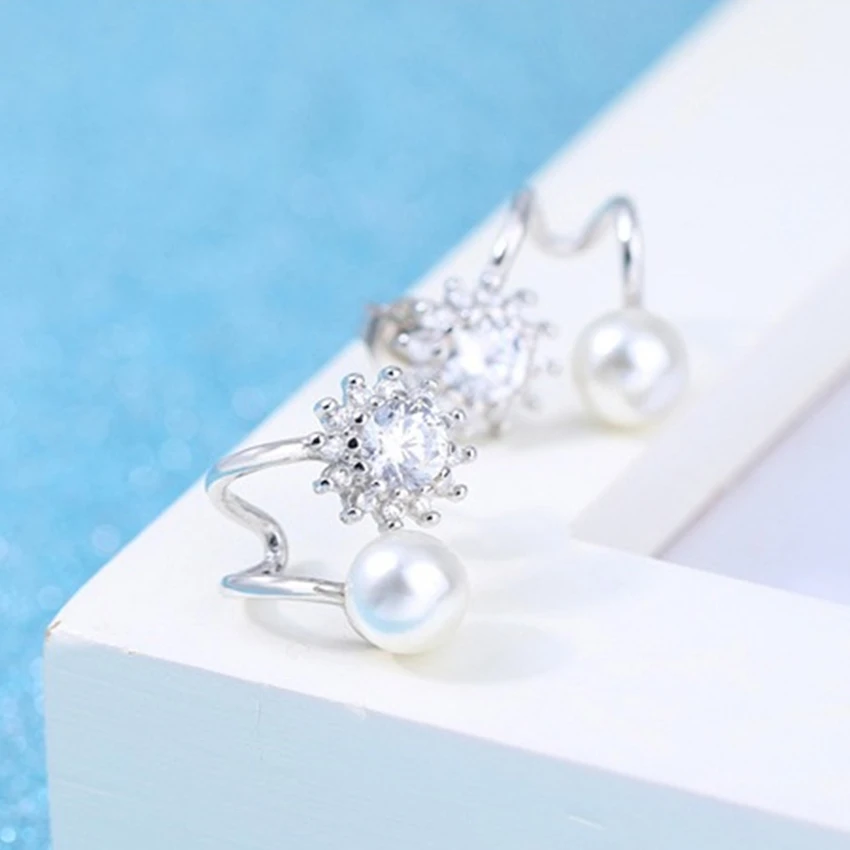 

925 sterling silver new Woman Jewelry Simulated pearl women fashion jewelry simple temperament hexagram star earrings
