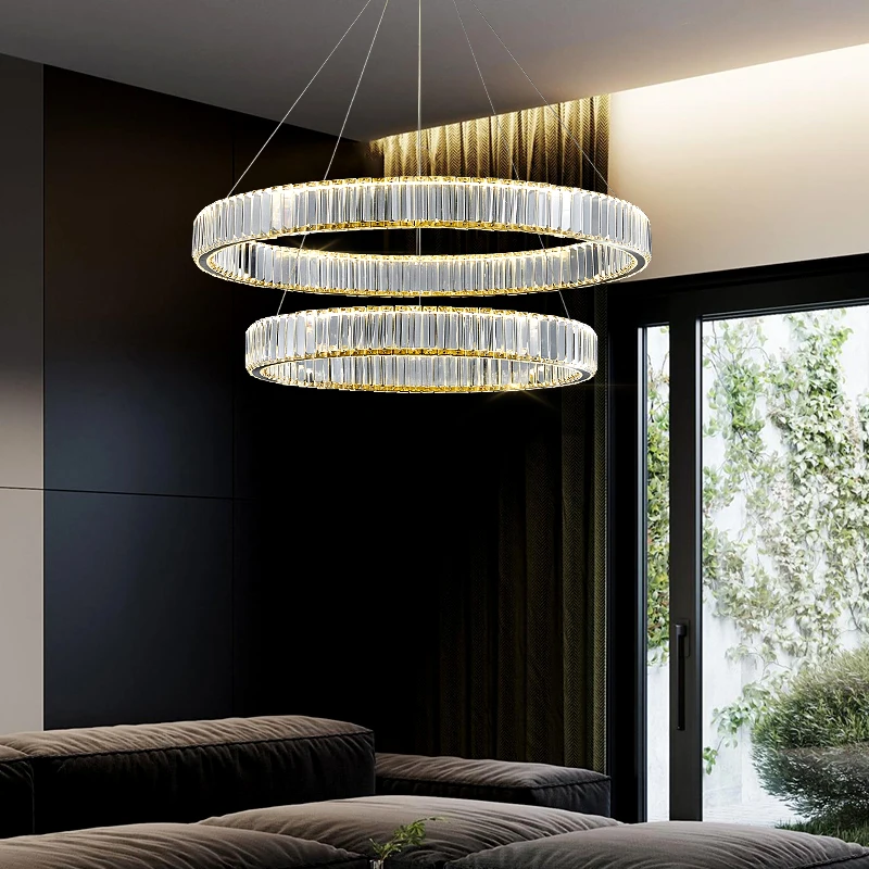 Moderno anillo de cristal de lujo LED colgante dorado claro circular Villa suspensión colgante lámpara para sala de estar dormitorio restaurante