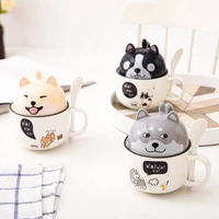 350ml kawaii shiba inu mug cute cartoon ceramics mug with lid and spoon coffee milk tea mugs breakfast cups drinkware gifts