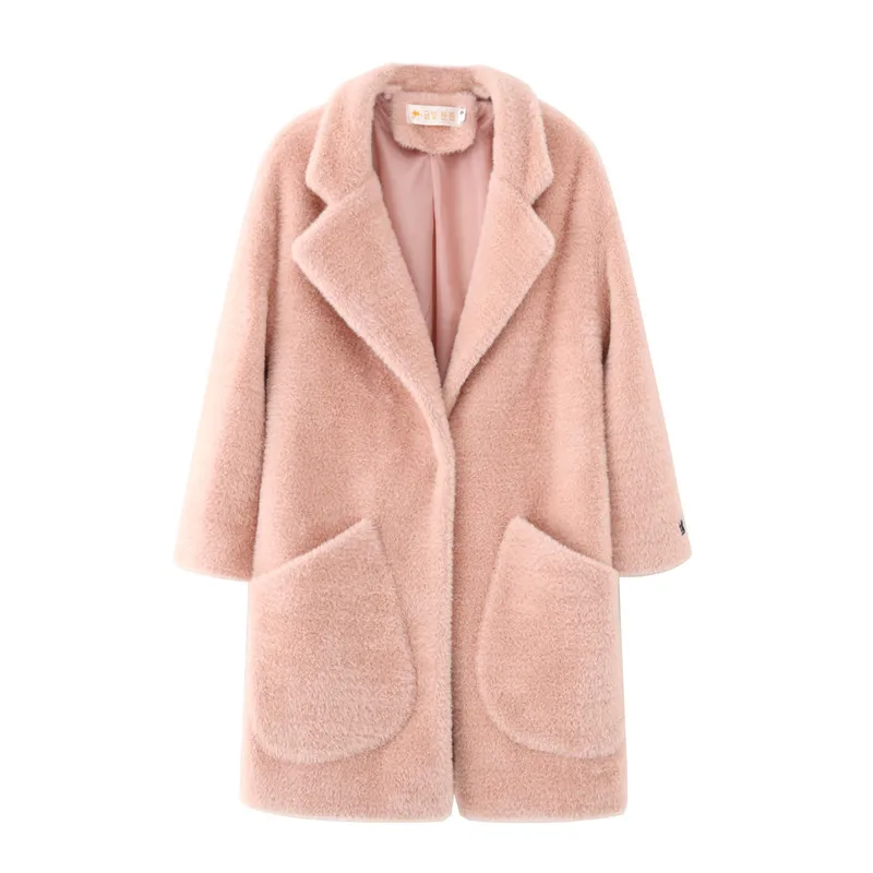 

Female Winter Jacket Women Turn-down Collar Nine Quarter Single Button Faux Mink Fur Women Coat Warm Thick Plush Women Jackets