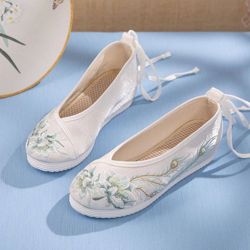 

Yuan/Тканевая обувь в стиле старого Пекина с вышивкой в китайском стиле; Женские тонкие туфли на шнуровке