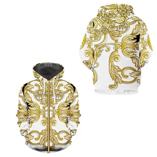 3d zip up hoodie Барокко 3d мужские спортивные костюмы наборы роскошный дворец золотой цветок печати на молнии с капюшоном тренировочные брюки комплект из 2 предметов на заказ одежда унисекс - Цвет: 3d zip up hoodie