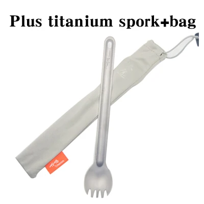 Sporkbag TiTo Титановая Ложка с длинной ручкой, посуда, портативные походные столовые приборы, удобные титановые Spork, Экологичная титановая вилка - Цвет: Sporkbag