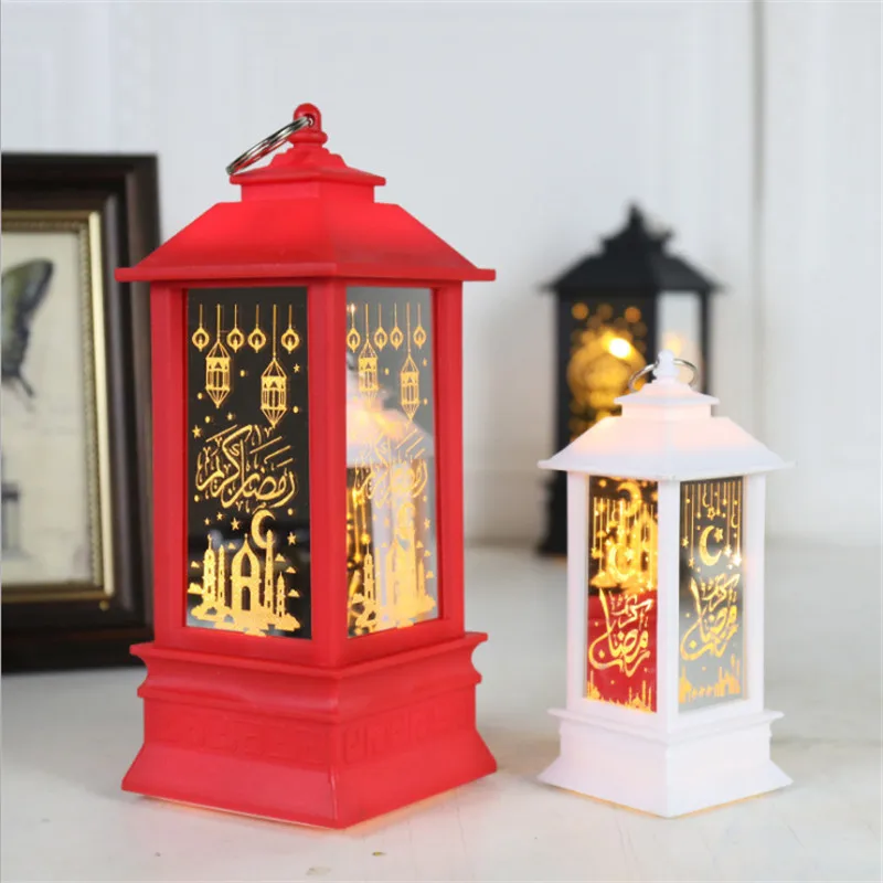 

2022 Ramadan LED Lights Tower Mosque Lantern Eid Mubarak Festival Warm Light Lamp Decoration Iron Crafts Desktop Eid Decoration