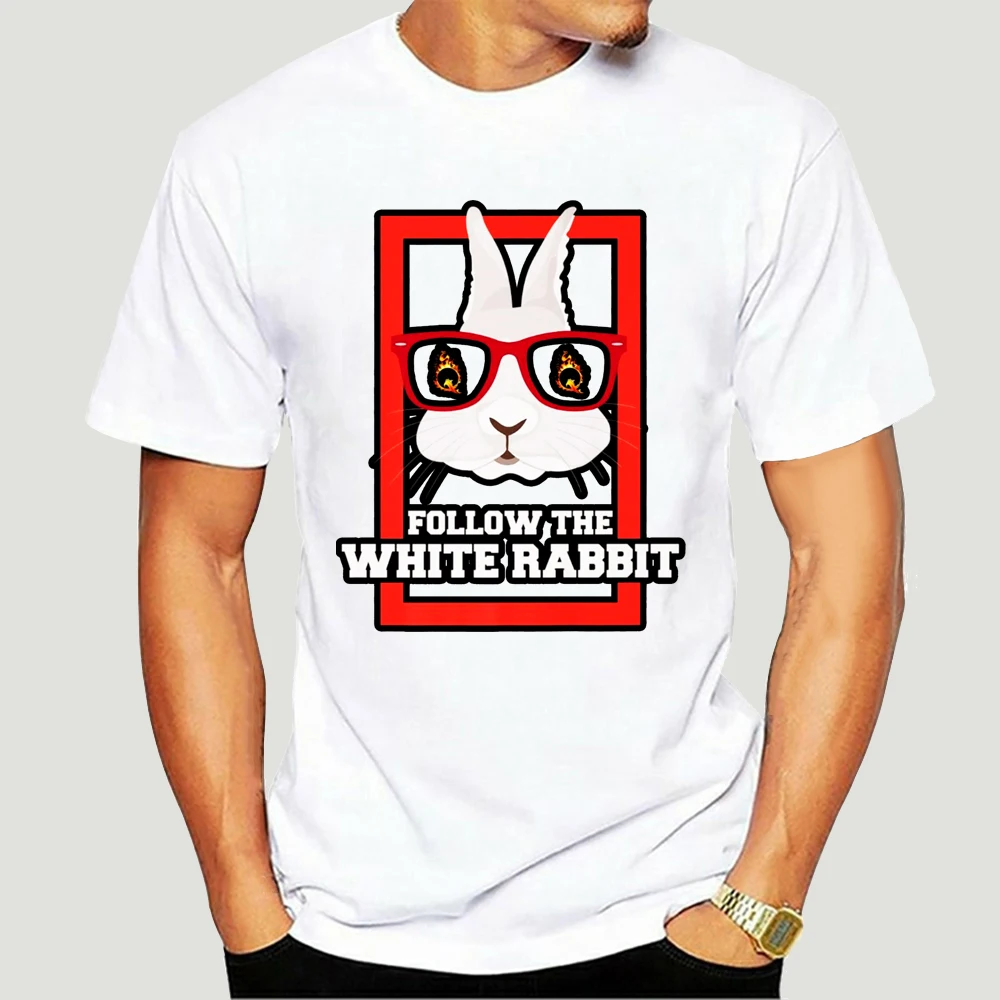

Qanon Follow the White Rabbit Funny Black T-shirt Cartoon t shirt men Unisex New Fashion tshirt free shipping top 6673X