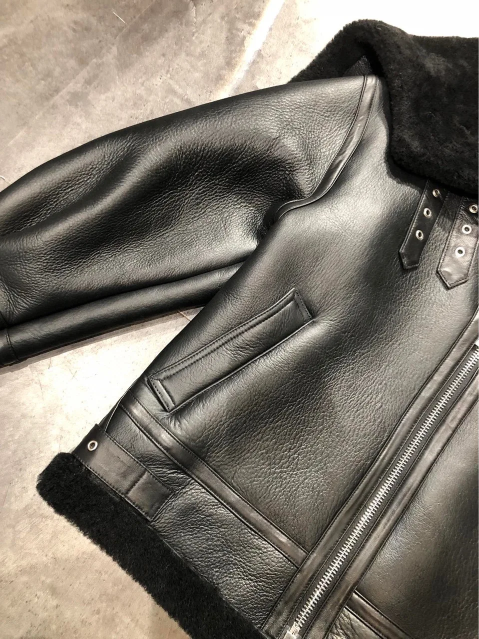 Женская куртка-Авиатор из натуральной овечьей шкуры с большим отложным