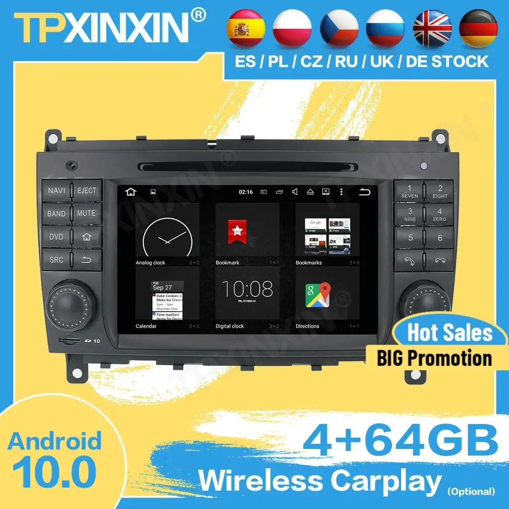 저렴한 Carplay-자동차 라디오 스테레오 스크린 무선 안드로이드 벤츠 CLK W209 GPS 플레이어 오디오 헤드 유닛, 벤츠 CLK W209 2006 2007 2008 2009 2010 2011 2012