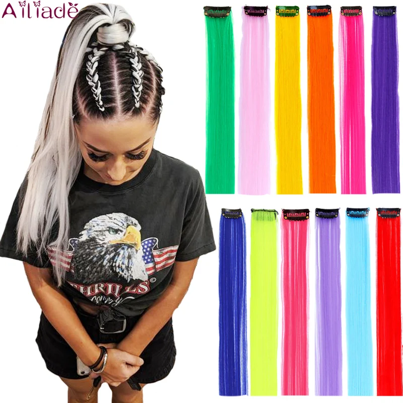 Женские синтетические волосы AILIADE Длинные прямые Разноцветные накладные на