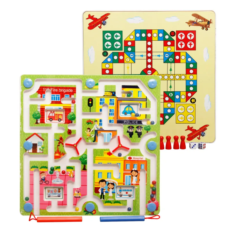 

Toy Magnetic Maze Kids Children's Game Educational Brain Puzzle Teaser Cartoon Animal Wooden Toys Jigsaw Board M74