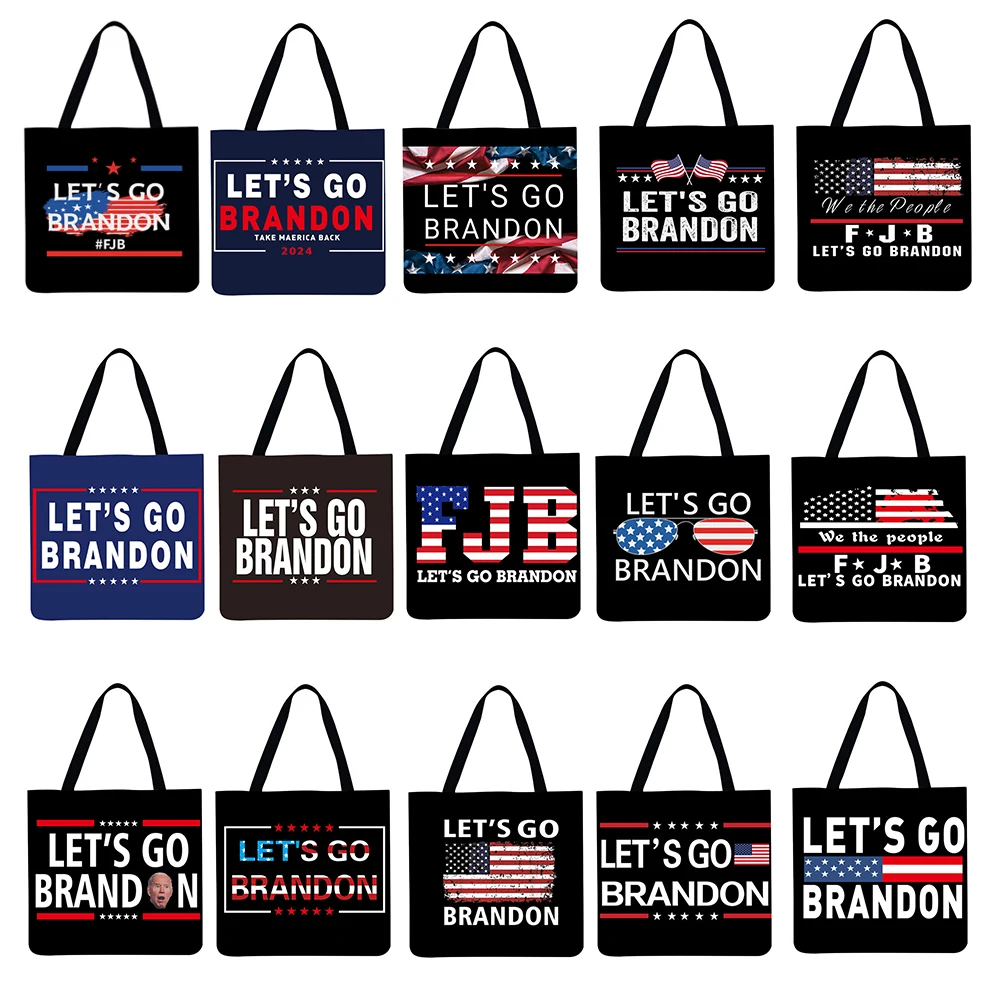 

Lets Go Brandon Letter Printed Shoulder Shopping Bag Casual Large Tote Handbag