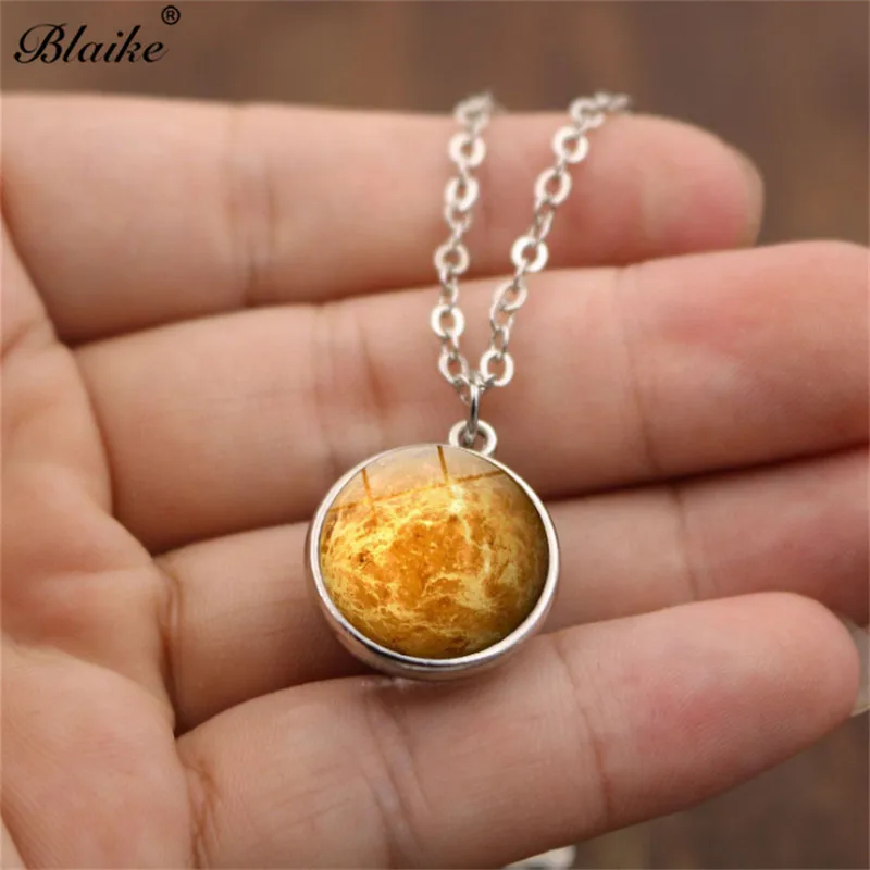 Blaike Silver Color Universe Planet Pendant Necklace For Women Men Glass Sweater Chain Jewelry Gifts Free Shipping | Украшения и