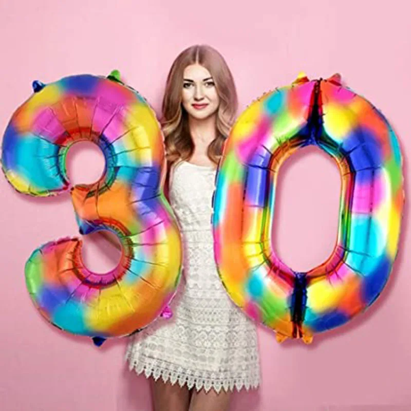 

Giant XXL Crazy Rainbow Balloons Foil Digit Helium Balloon No.Years Number Ballon Birthday Party Anniversary Decorations 40inch