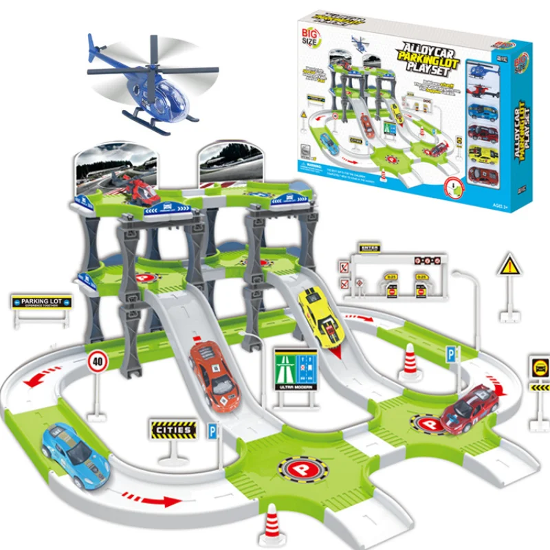 

Children's Toy Plastic Fire Engineering Truck Racing Track Parking Car Set Puzzle Track Gift Box Kids Car