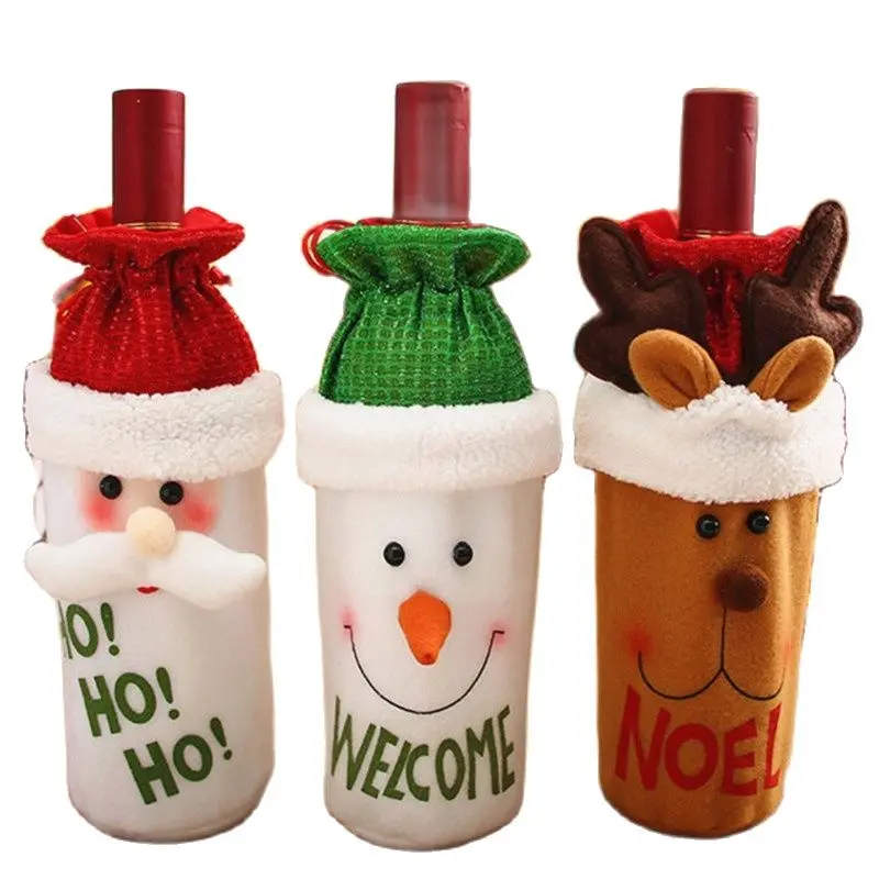 

1Pc Santa Claus Wine Bottle Bag Children Xmas Gift Candy Biscuit Bundle Pocket Pack Party Supplies Dining Table Storage Ornament