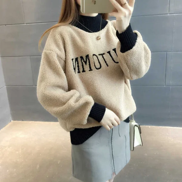 

Furry Fleece-lined Padded Long Sleeve Coat Women's Autumn and Winter Women