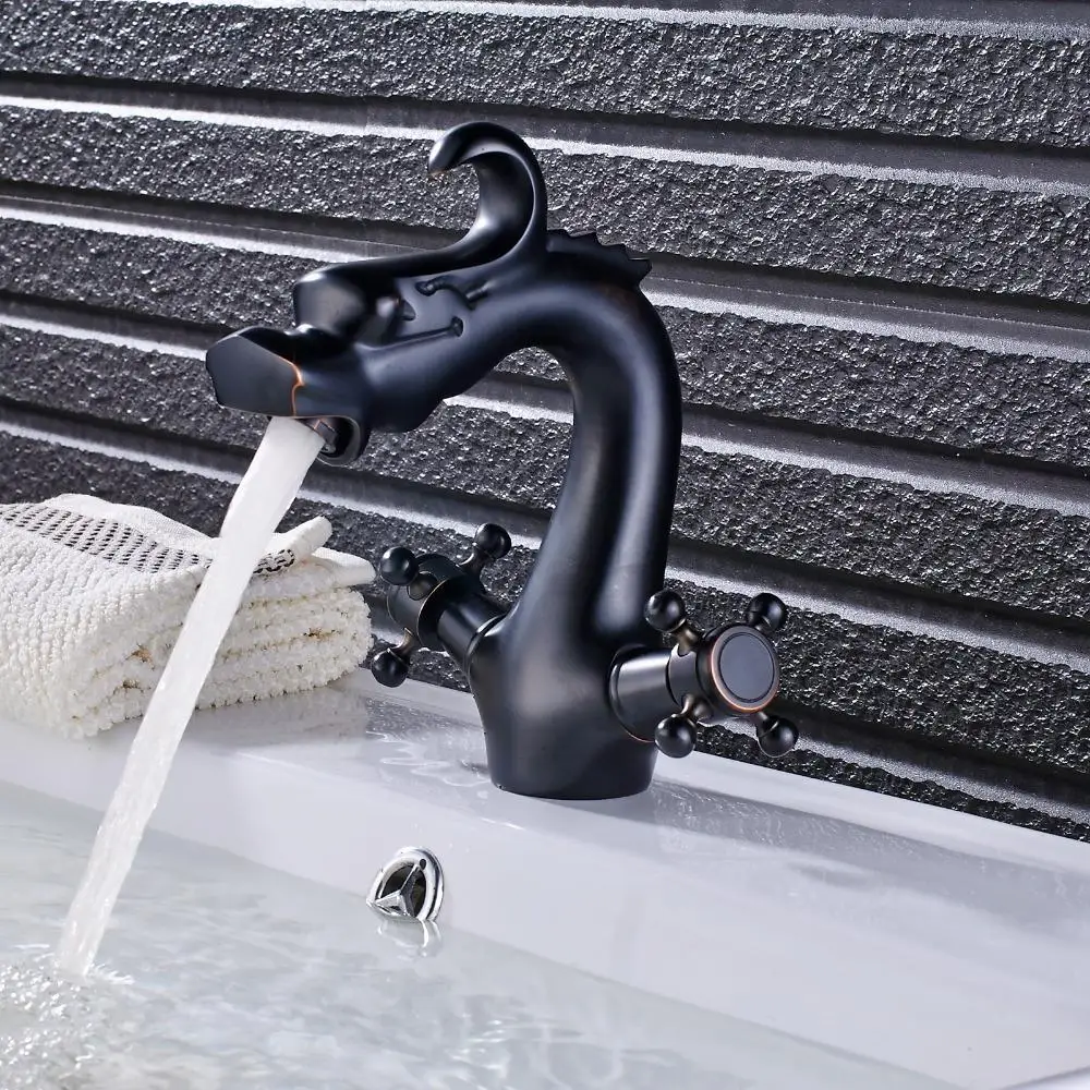 

Bathroom Faucet Basin Faucet Bathroom Dragon Faucets Dual Handle Mixer Tap Sink Faucets Deck Mounted Gold Faucet Crane Unique